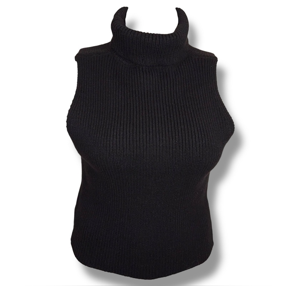 New 4x Forever 21 Black Croppped Turtleneck Knit Sleeveless Sweater Top Neutral